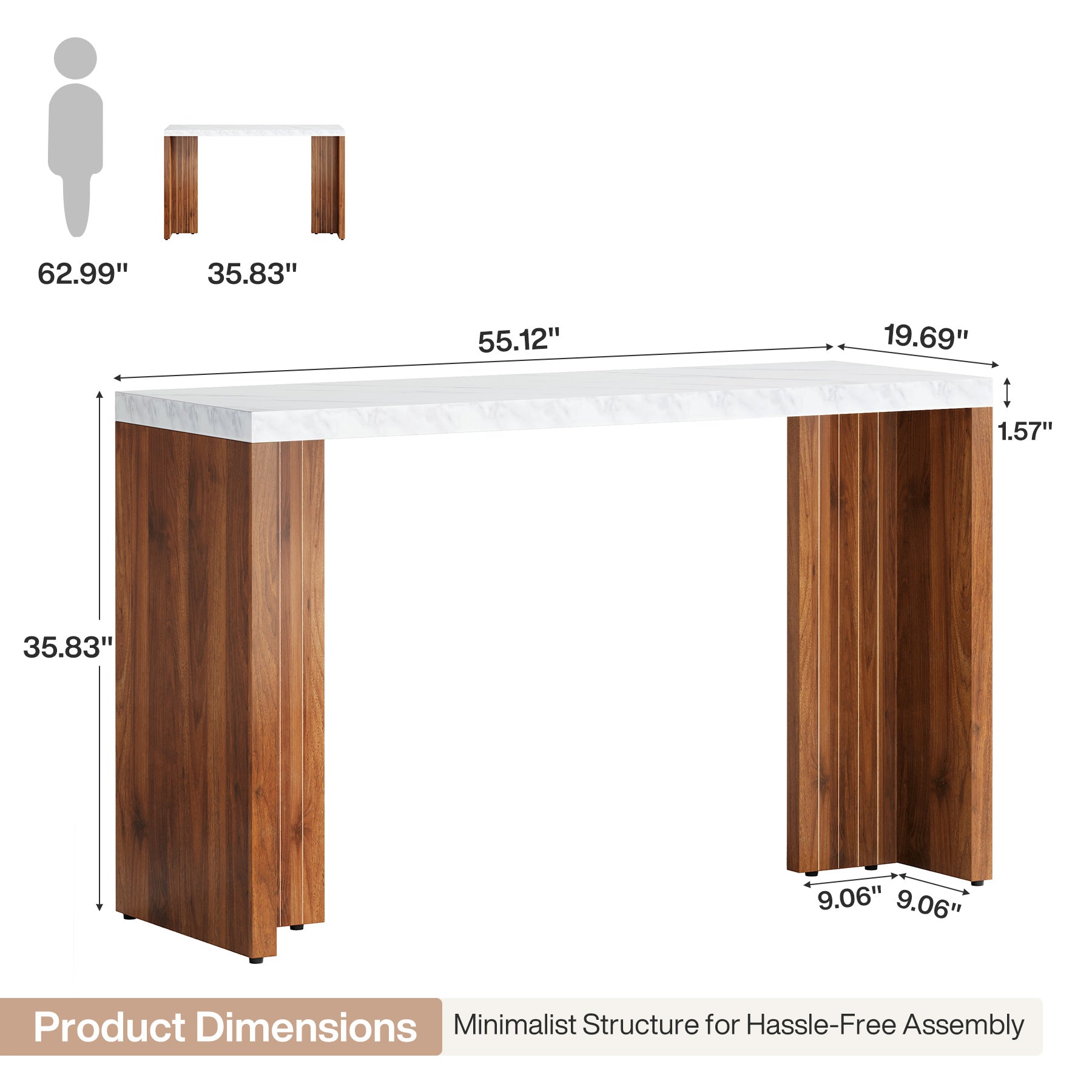 55" Home Bar Table with a Faux Marble Finished Tabletop